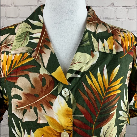 VINTAGE Hawaiian Shirt Button-down Green with Palm Leaves - Picture 4 of 12